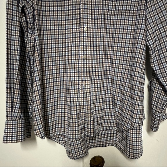 J. McLaughlin Mens Brown blue plaid check button down shirt size XL - Picture 5 of 8